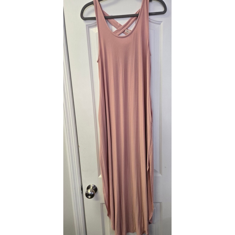 Dusty Rose Rayon Modal Crisscross Beach Resortwear Soft Maxi Dress Side Slit S